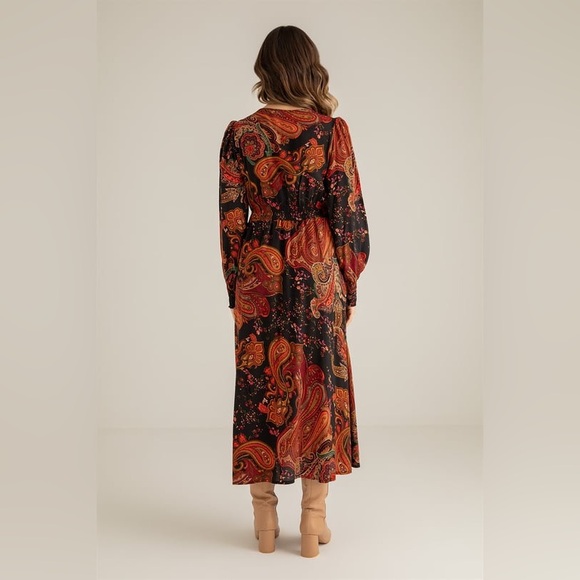 NWOT Zara paisley print smocked a neck button down dress Size XS - Picture 4 of 12